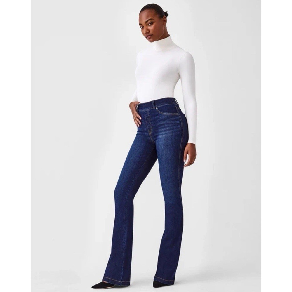 Spanx High-Rise Flare Jeans Pull-On Premium Stretch Denim Midnight Shade Size S
